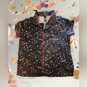 Bebe Gray and Silver Heart Print Pajama Shorts Set